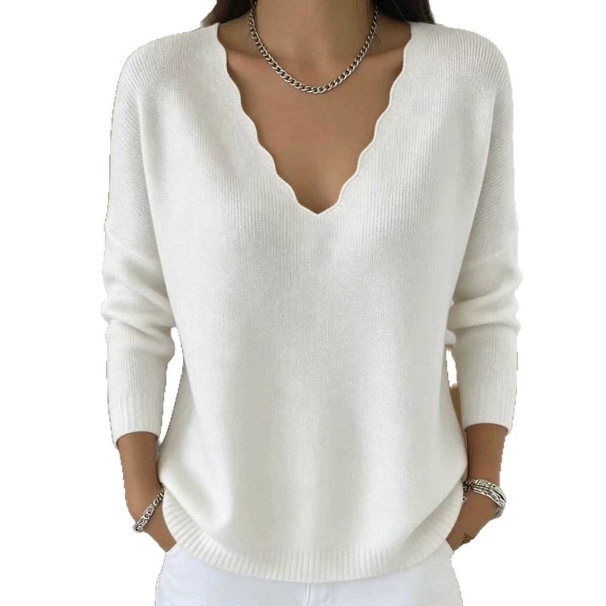 Solid-color Casual Knitted V-neck Loose Sweater