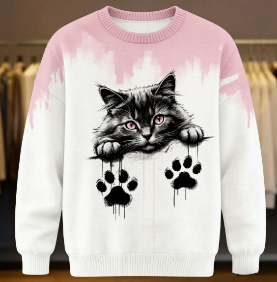 Women's 3D Cartoon Print Long Sleeve Raglan Sweater