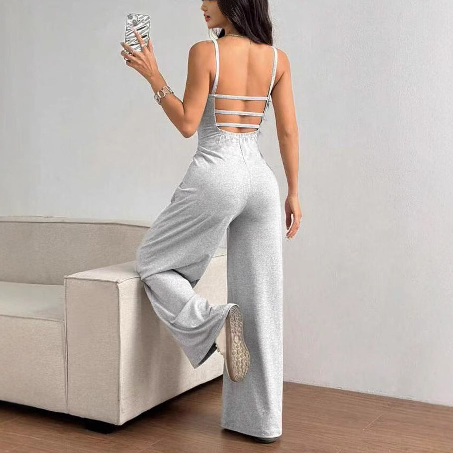 Backless Cross Strap Wide-Leg Jumpsuit