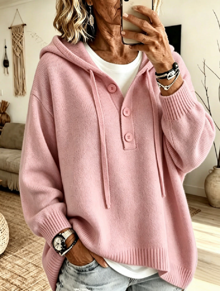 Hooded Button-up Sweater Jacket Womens