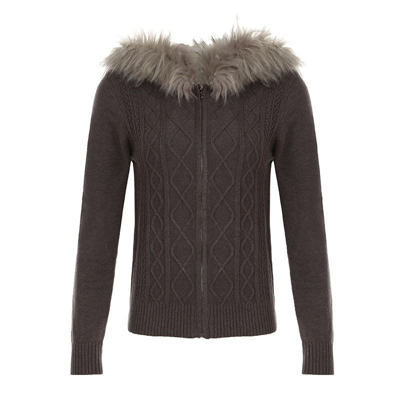 Retro Slim-Fit Twist Zipper Cardigan Sweater