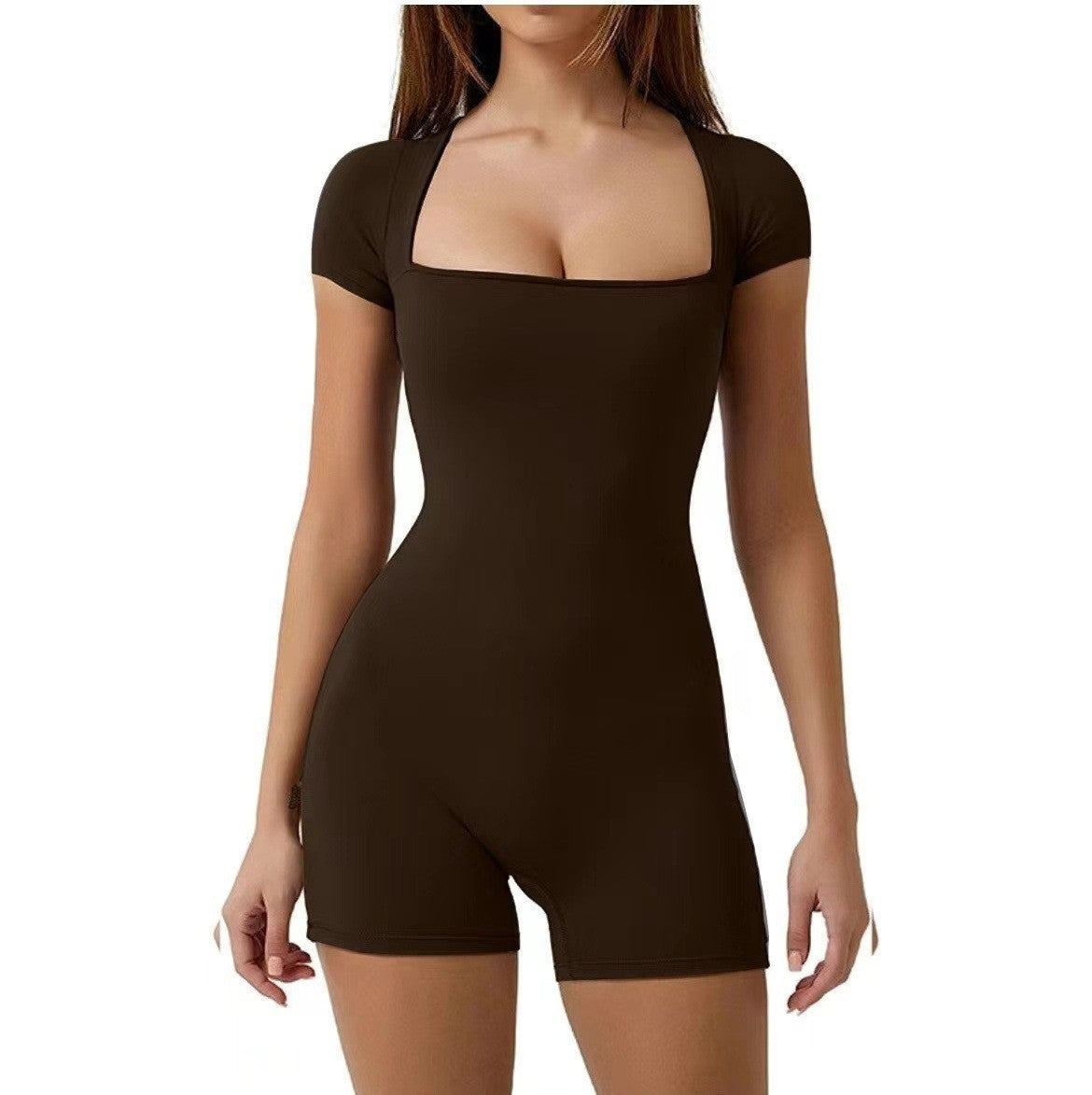 Women's Casual Solid Color Short Sleeved One-piece Yoga Suit