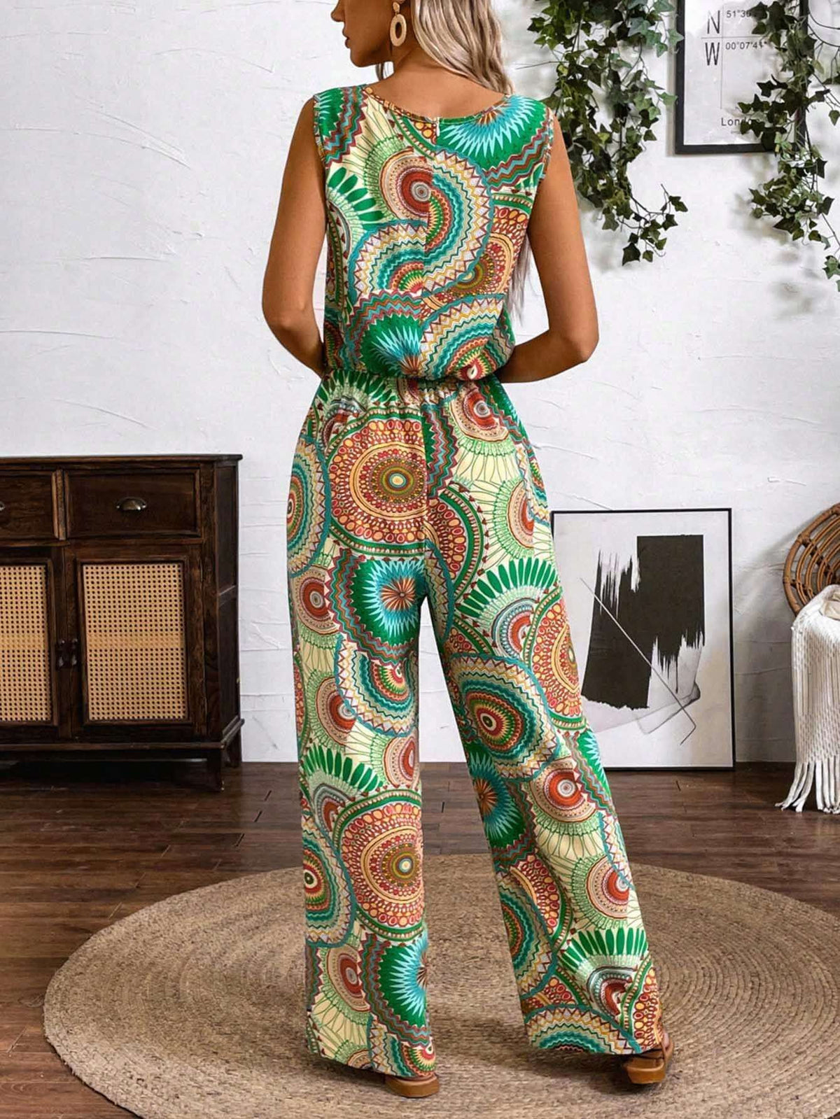 Women's Printed Sleeveless Straight Jumpsuit
