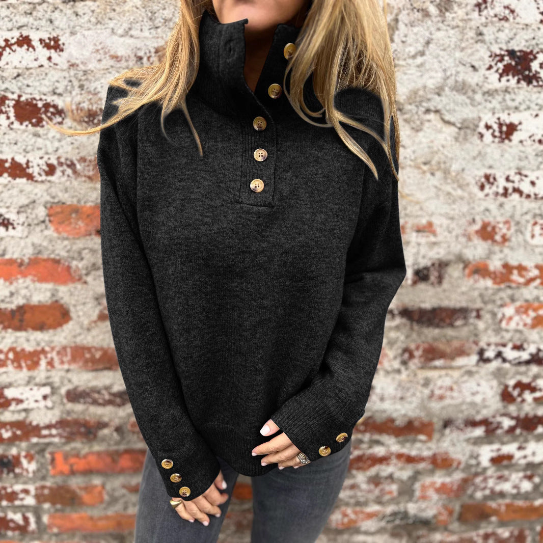 Stand Collar Buttons Casual Loose Sweater