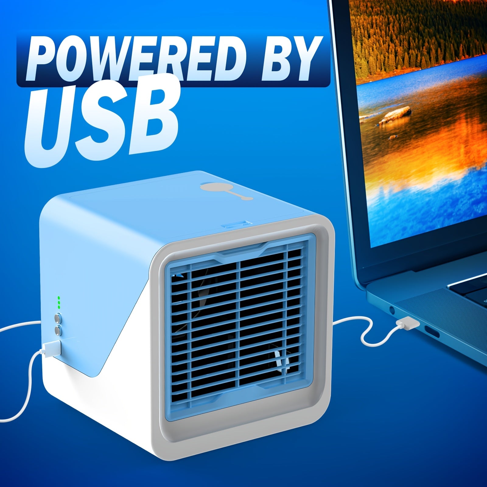 USB Portable Personal Mini Air Conditioner with 3‑Speed Evaporative Cooler, Touch‑Screen Control, for Room, Tent, Bedroom, Car, RV and Camping