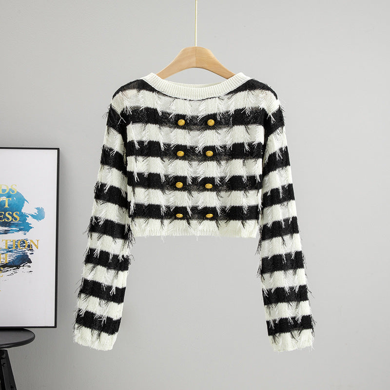 Long Sleeve Sweater Design French Style Off-the-neck Knitted Top