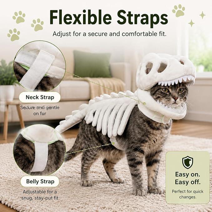 Dino Skeleton Hoodie for Cats - Funny Halloween Costume