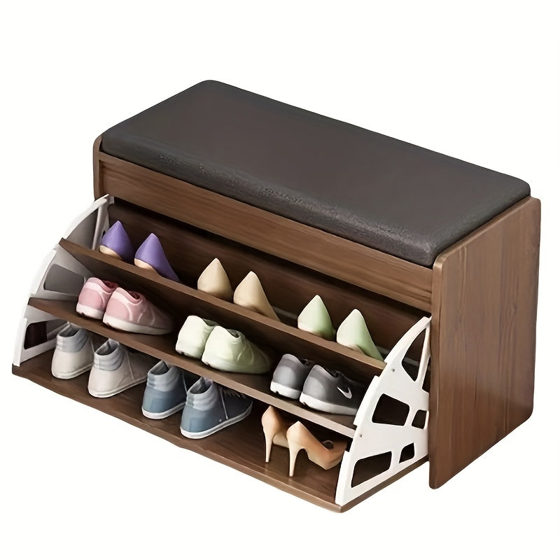 [Shoe Bench with Flip-Drawer] Freestanding Shoe Rack - Shoe Bench with Flip-Drawer and Seat Cushion for Entryway