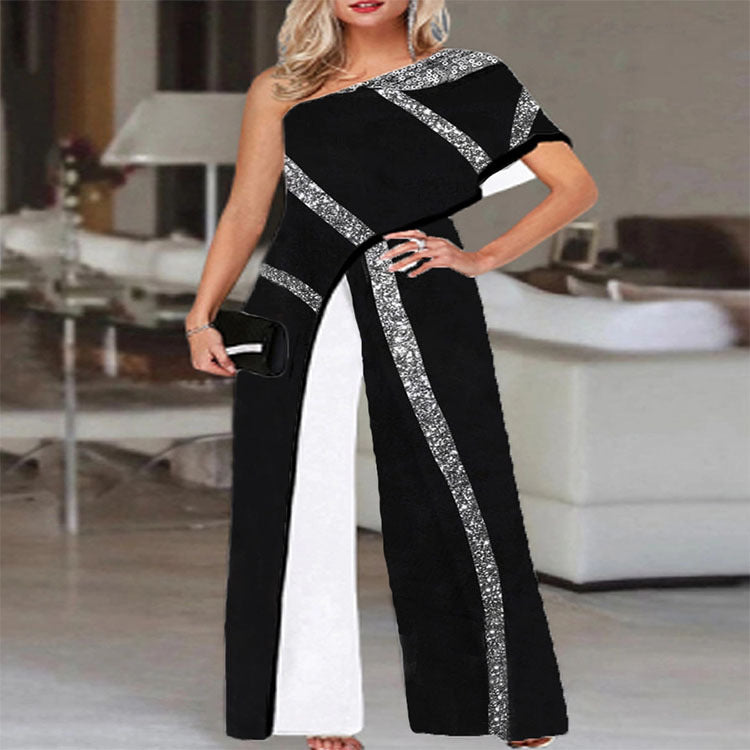Women's Color Contrast Slimming Printed Jumpsuit