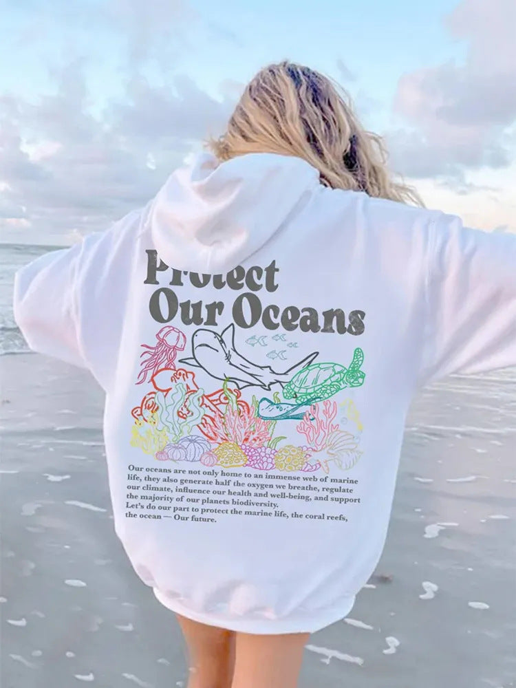 Protect Our Oceans Women's Loose Graphic Hoodie