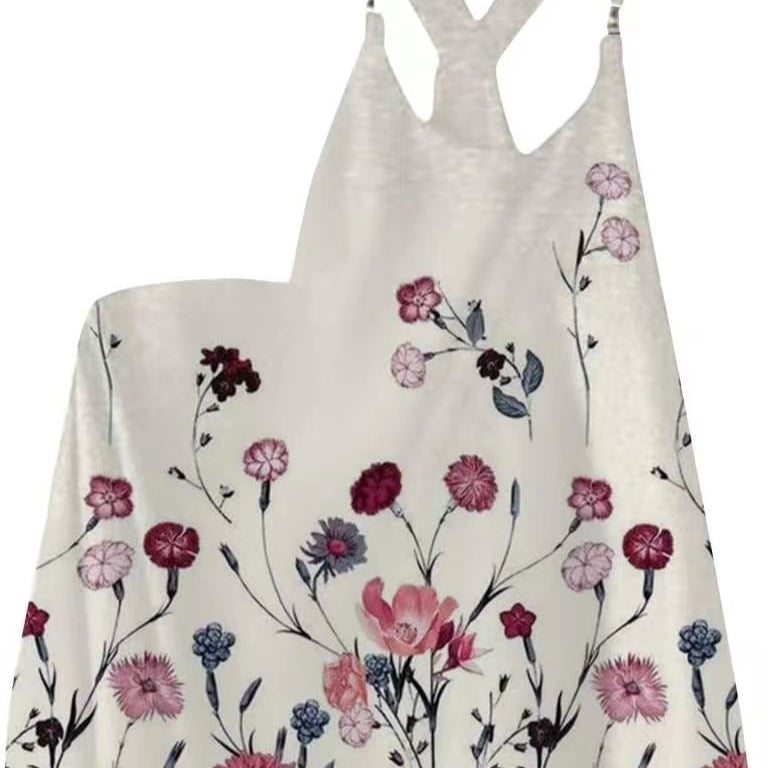 Womens Floral-Print Loose Casual Suspender Jumpsuit With Buckles