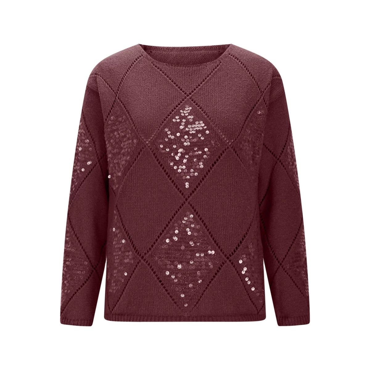 Hollow Sequin Knitted Sweater for Women's Autumn and Winter New Item, European and American Cross-border Diamond Grid Pullover Loose Sweater