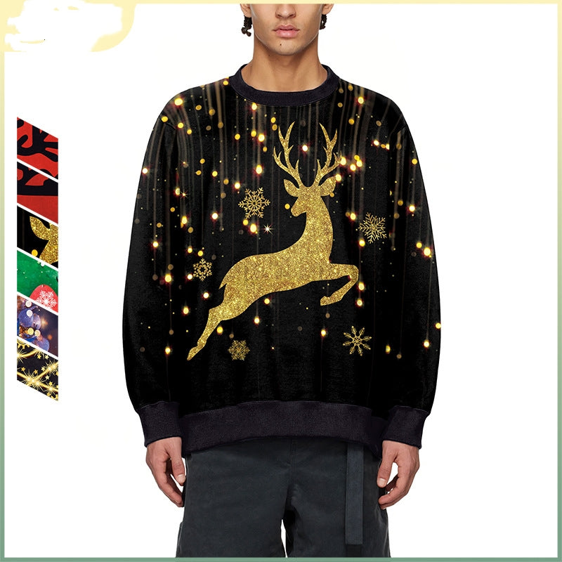 Festive Christmas Elk Print Crewneck Women's Sweater