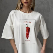 Chili Print Minimalist Short-Sleeve Top – Versatile & Cool