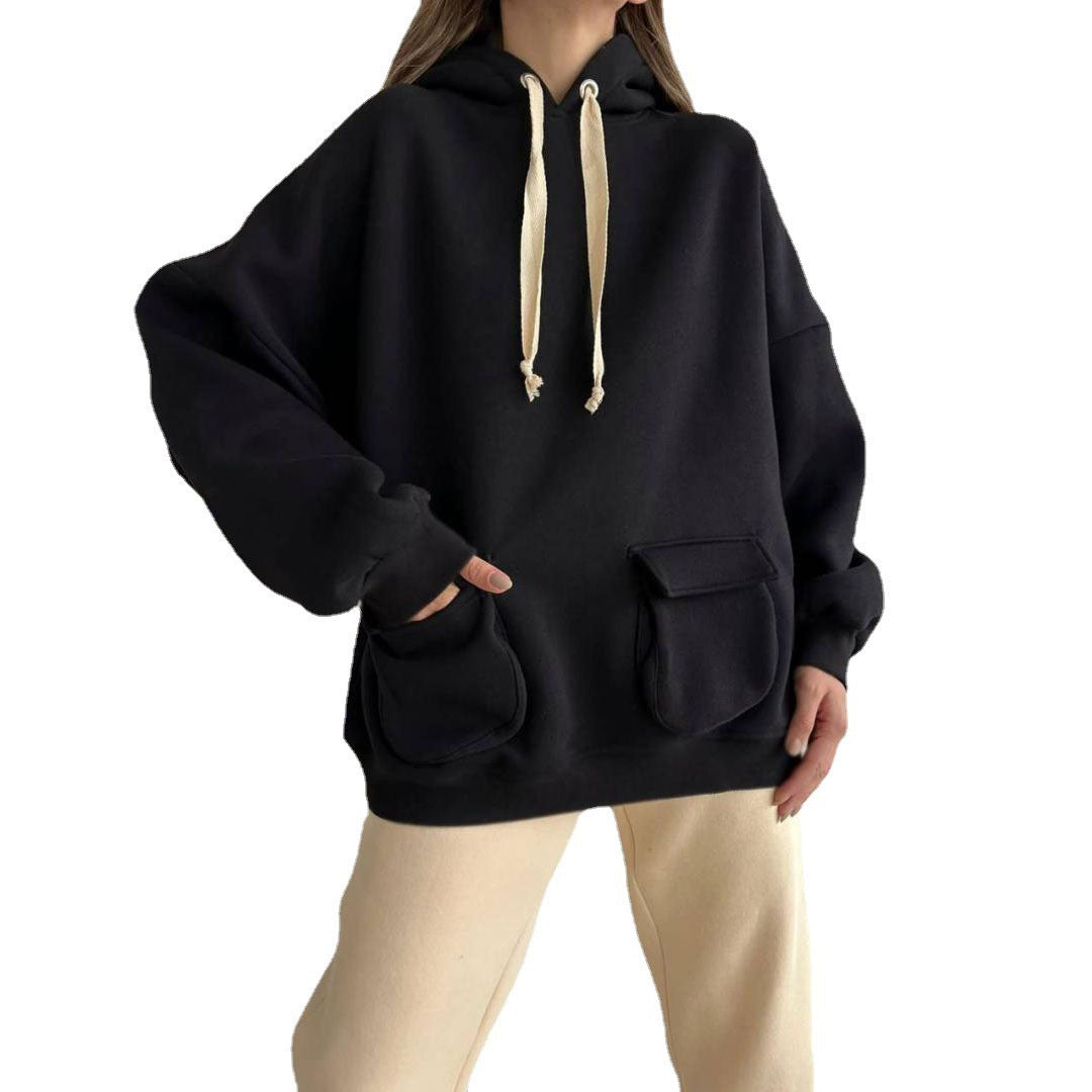 Cozy Fleece Pocket Pullover Hoodie for Women