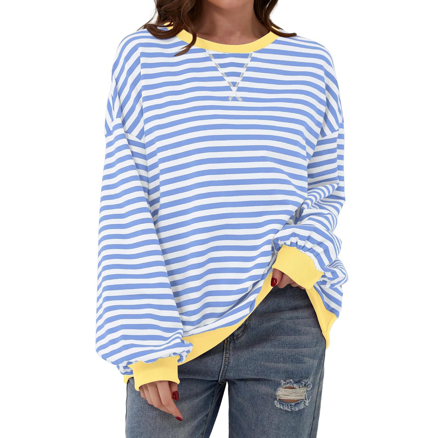 Women's Casual Striped Long Sleeve Pullover Sweater