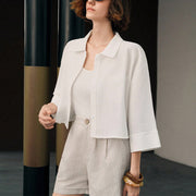 Elegant Short Cotton Cardigan – Spring Patchwork Style