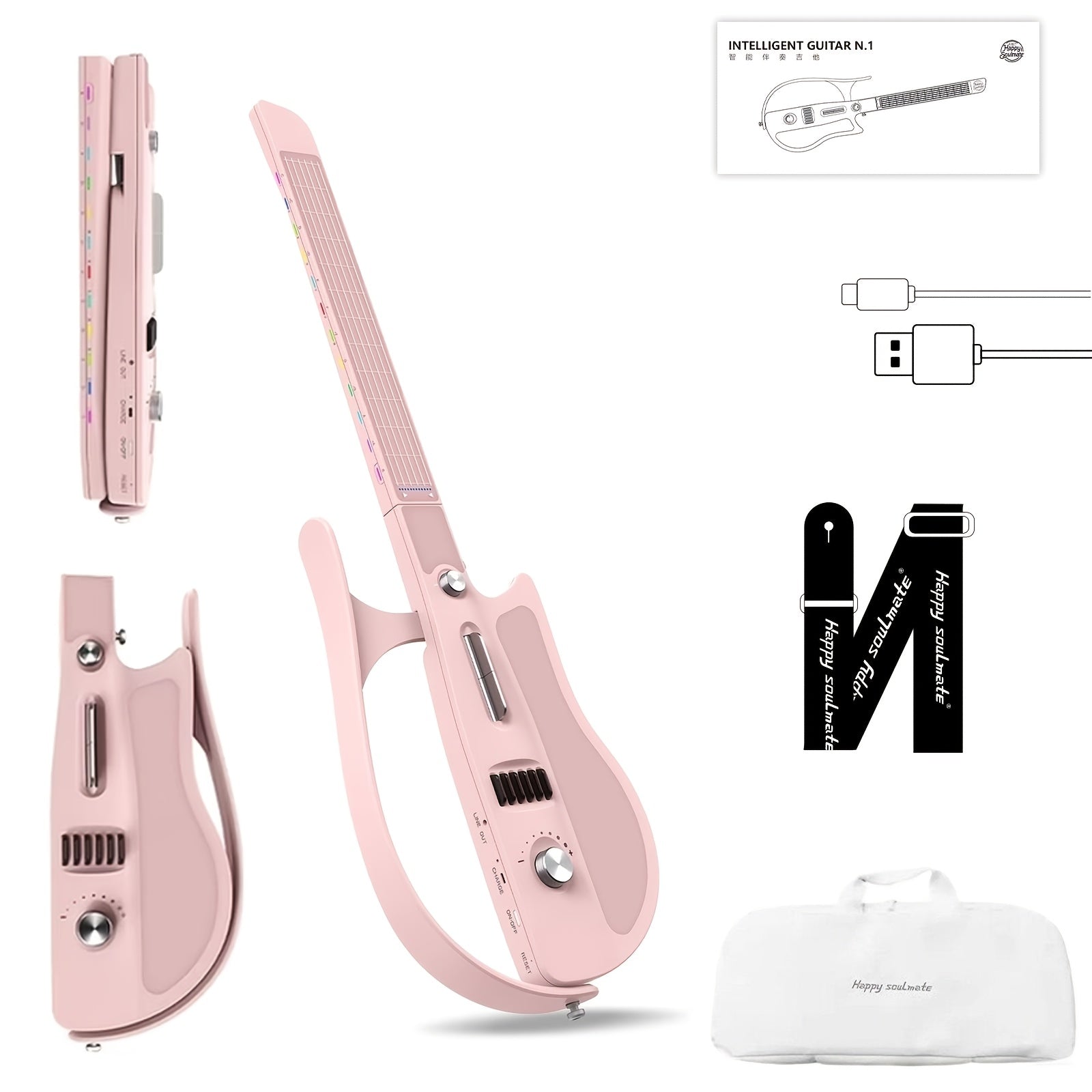 Portable Foldable Electric Smart Guitar with Built-in Drum Machine, Bassline, and Chord Generator