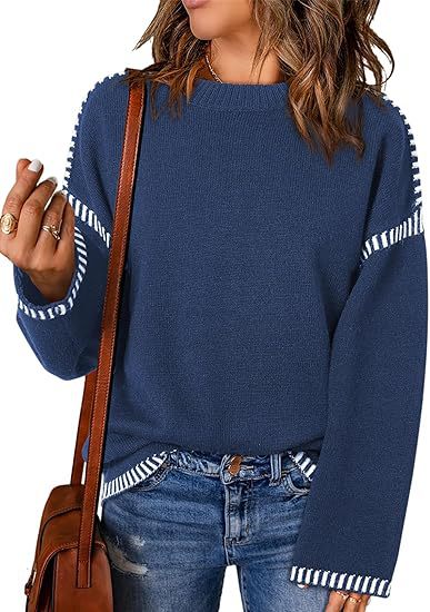 Women's Cozy Loose Long Sleeve Round Neck Pullover Sweater