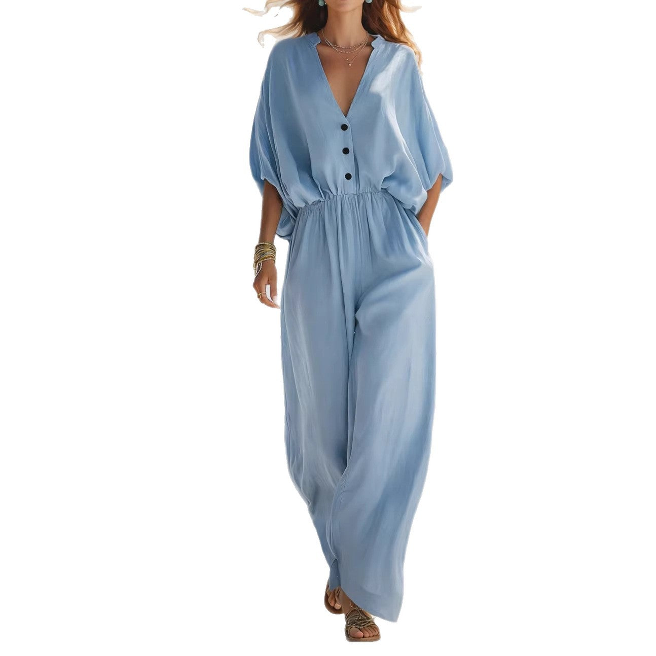 Women's Summer V-Neck Loose Jumpsuit & Romper