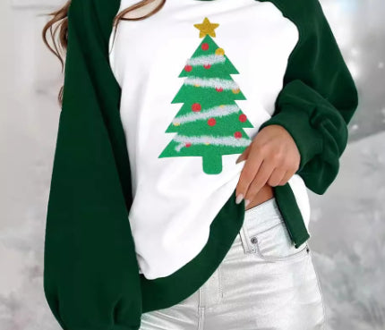 Festive Christmas Digital Print Raglan Sleeve Women's Sweater