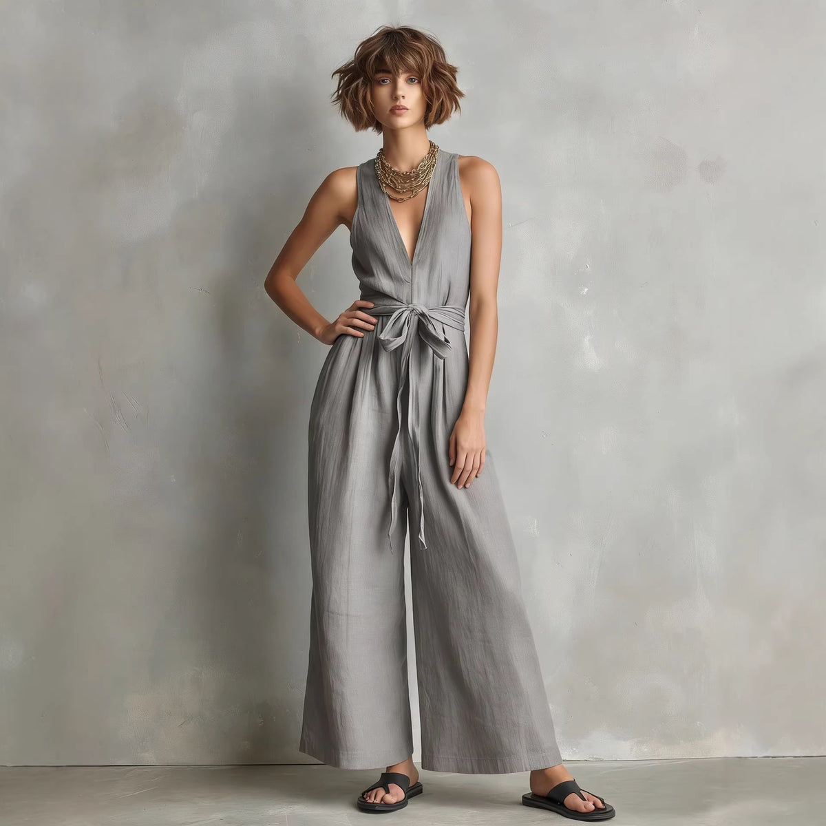Elegant V-Neck Sleeveless Commuter Jumpsuit