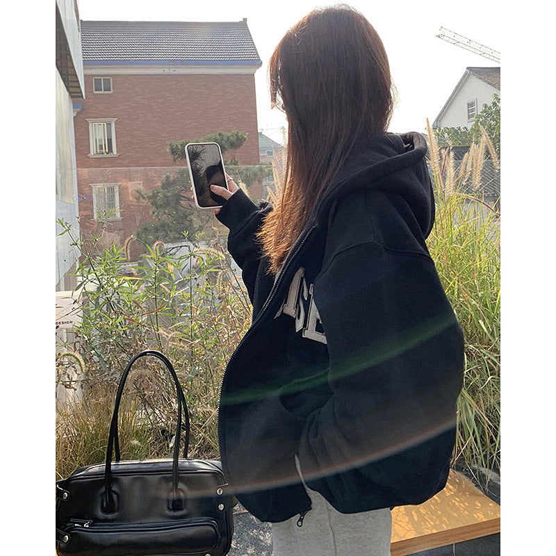 Plush Hooded Cardigan Sweater for Women