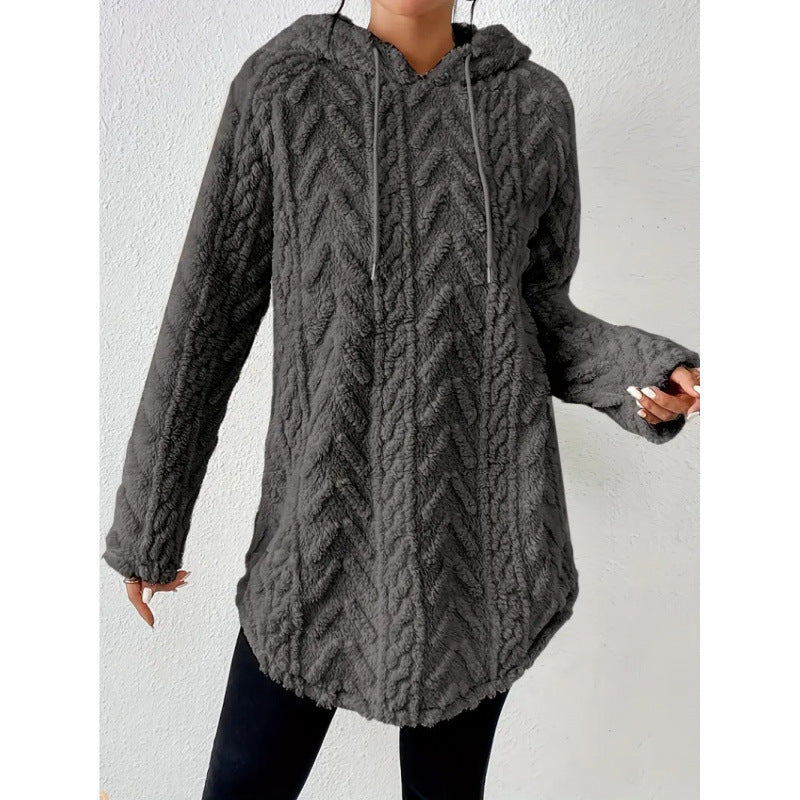 Women's Polyester Hooded Knitted Long Sweater