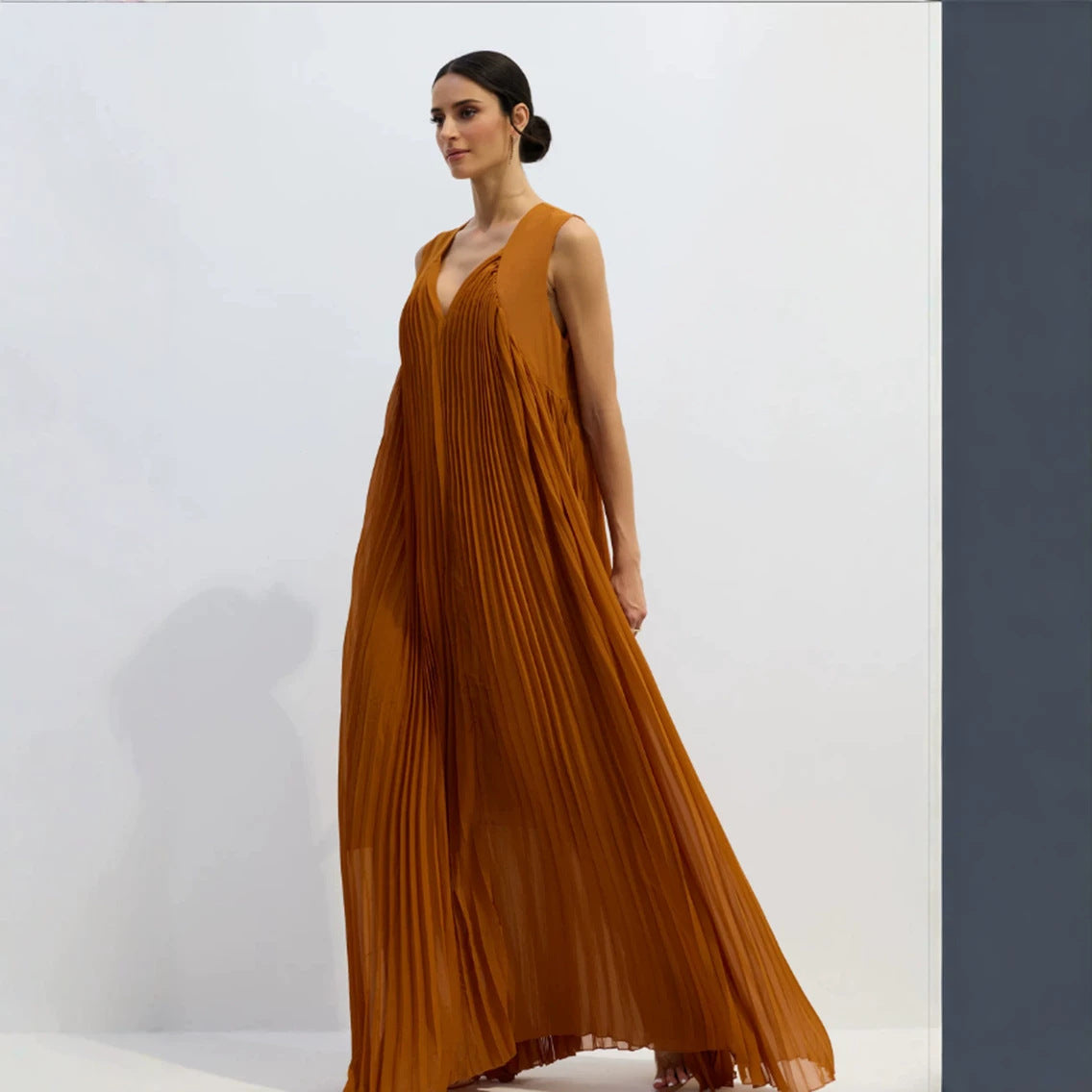 Chiffon Pleated Strap Maxi Dress