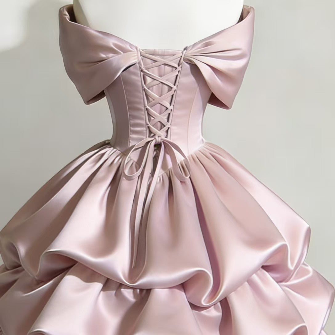 One-shoulder Satin Puff Skirt with a Bow Short-length Waist-cinching Designperfect for Everyday Wear