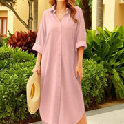 Lapel-neck Relaxed-fit Midi-length Womens Blouse