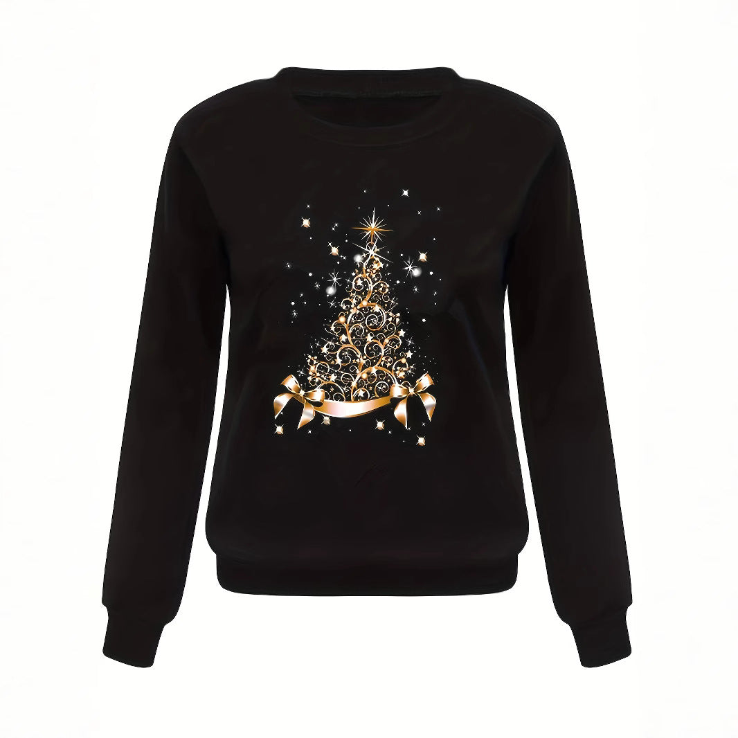 Festive Women's Christmas Print Long Sleeve Loose Top
