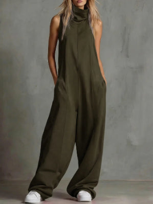 Casual Style Solid-color Sleeveless Loose Women's One-piece Pants