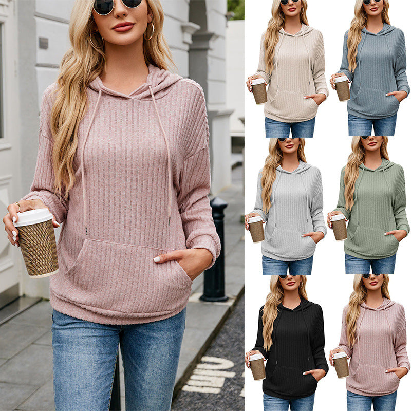 Women's Striped Hooded Kangaroo Pocket Sweatshirt