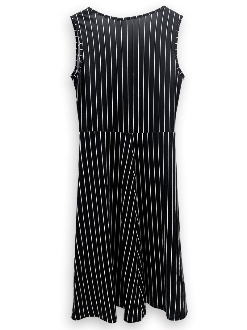 Sleeveless Waist-cinched A-line Dress with a Deep V-neck