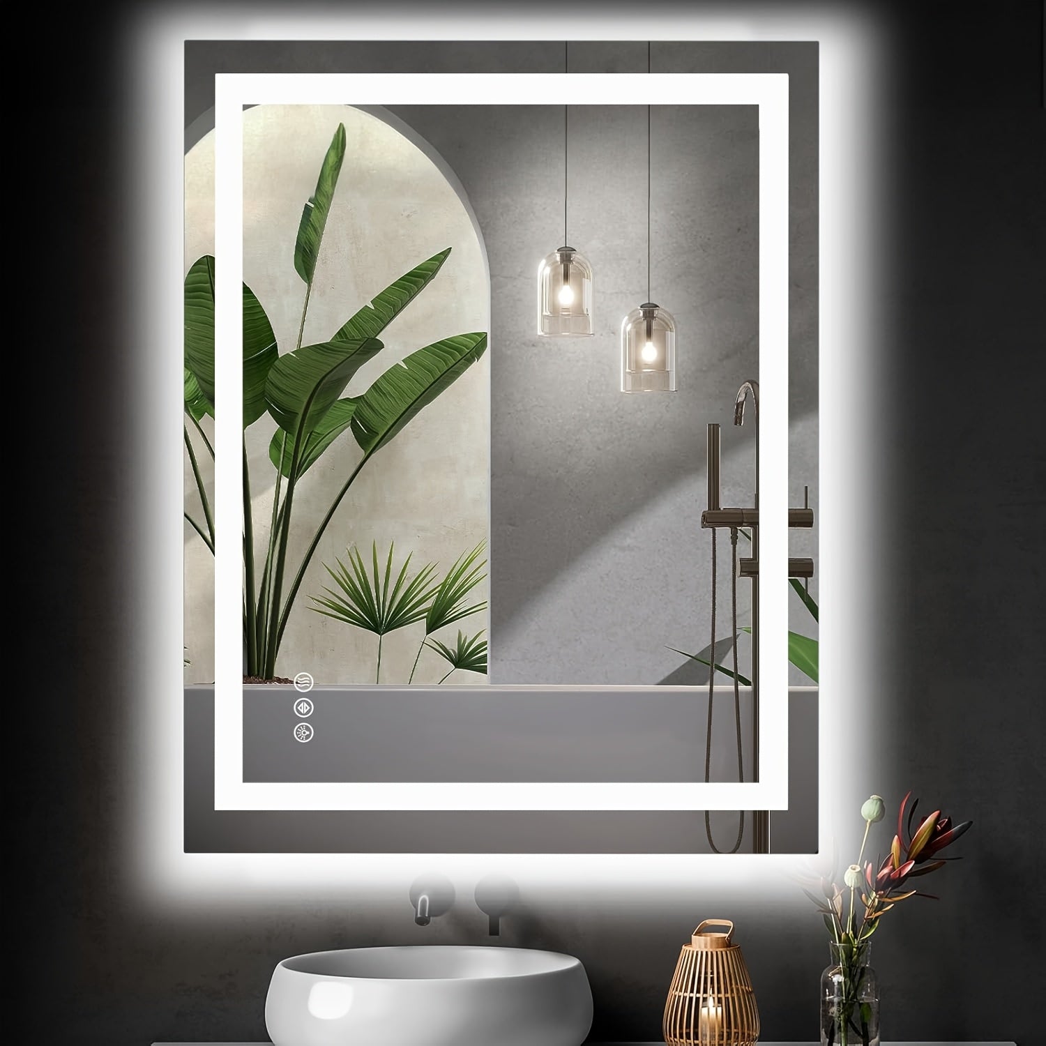 Dimmable anti-fog LED bathroom mirror with three color modes