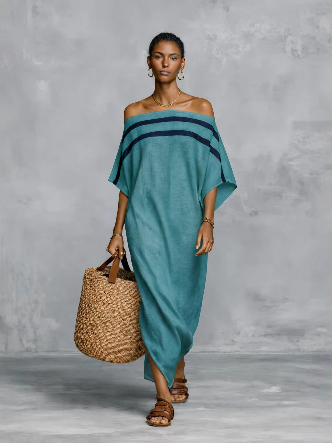 One-Shoulder Batwing Sleeve Summer Vacation Maxi Dress