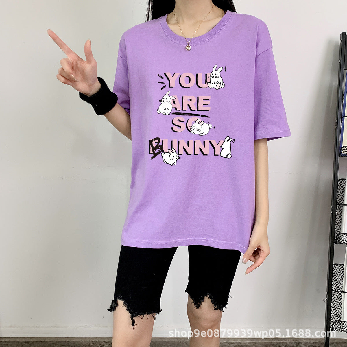 Cute Rabbit Print Cotton Short Sleeve Tee