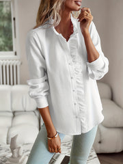 2026 New Western Style Cross-border Stand Collar Autumn Ruffled Cardigan Ruffle Long Sleeve Bubble Top Women's Shirt