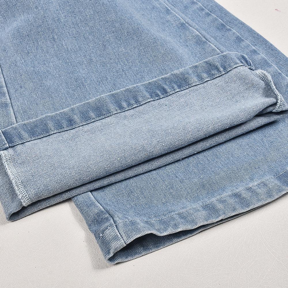 Women's V-Neck Denim With Hole Zip Pocket Jumpsuit