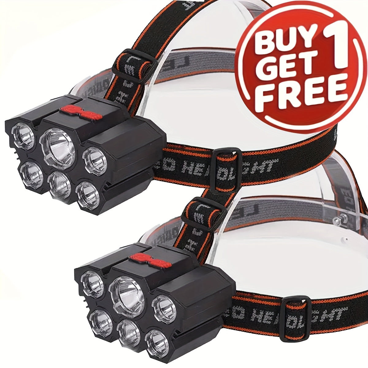 Buy 1 Get 1 Free, Total Of 2pcs Multifunctional 5LED Headlight Head Mounted Flashlight Outdoor USB Charging Fishing Headlight Strong Bald Head Light 4-Mode Headlight Flashlight, Used For Outdoor Ru...