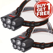 Buy 1 Get 1 Free, Total Of 2pcs Multifunctional 5LED Headlight Head Mounted Flashlight Outdoor USB Charging Fishing Headlight Strong Bald Head Light 4-Mode Headlight Flashlight, Used For Outdoor...