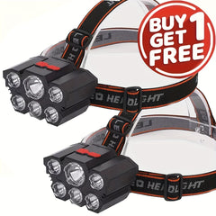Pair of USB-rechargeable LED headlamps with 4 lighting modes
