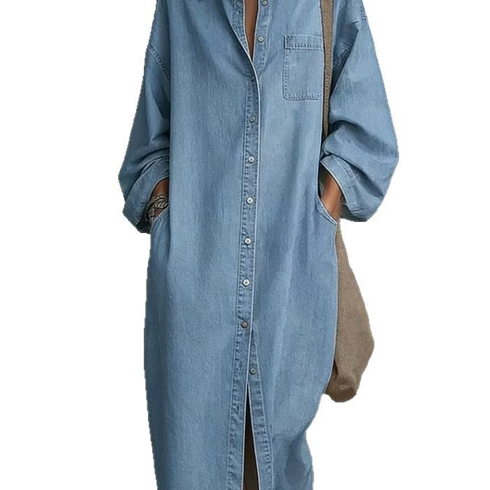 Casual Loose-Fit Denim Shirt Dress