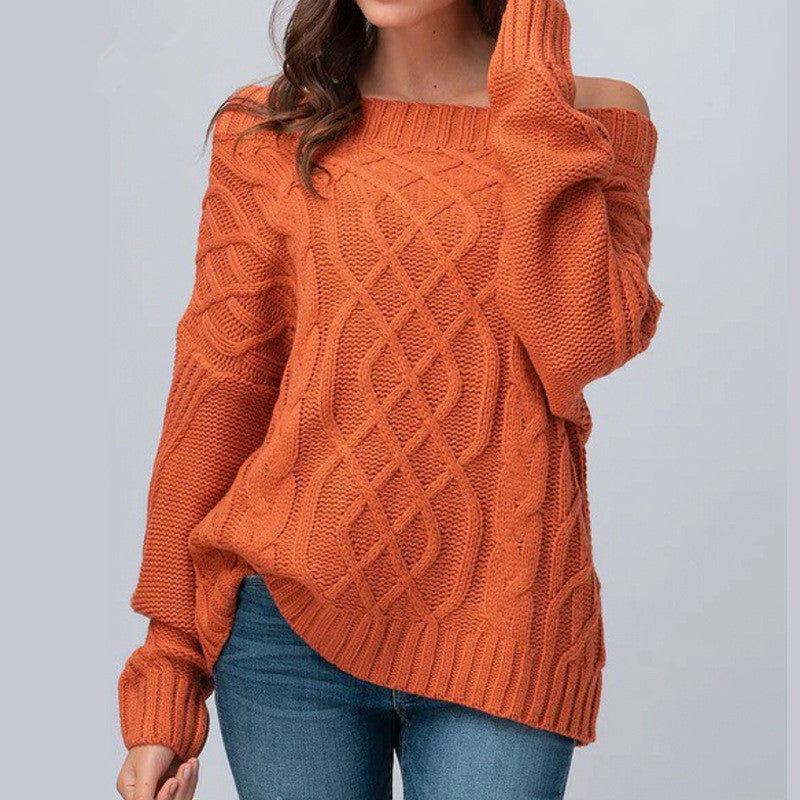 Round Neck Pullover Cable-knit Sweater Women