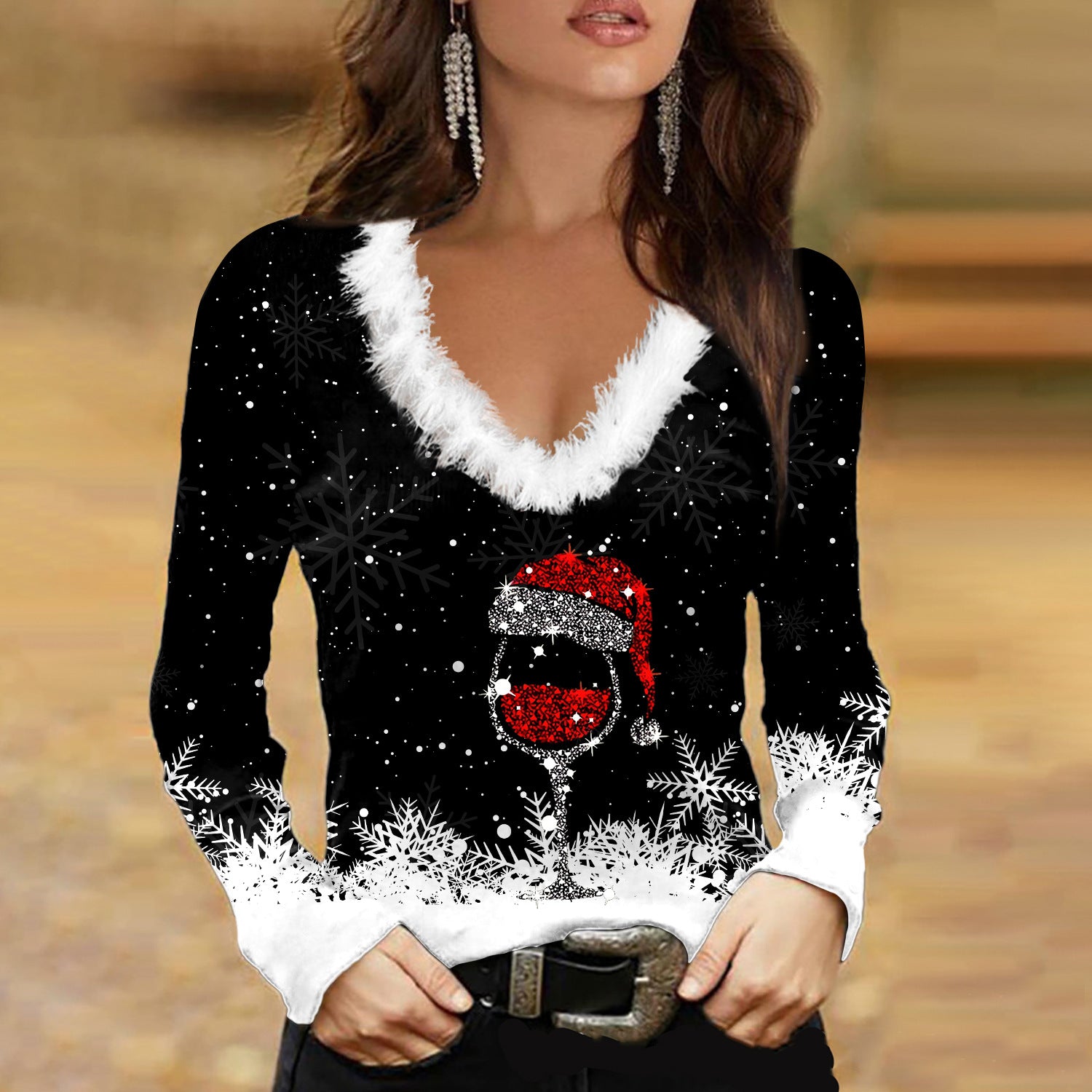 Women's Festive Christmas Long Sleeve Geometric Sweatshirt