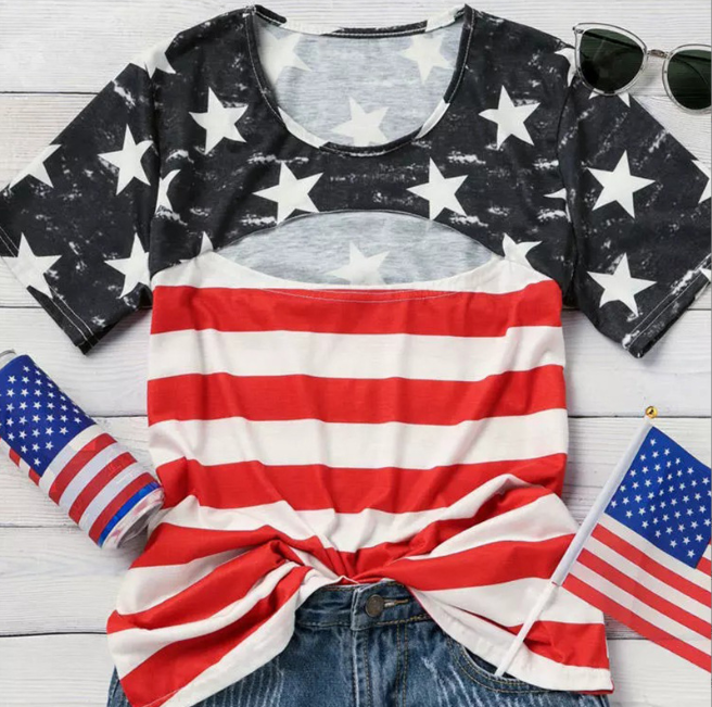 Contrast Striped Hollow Women's Casual Tee