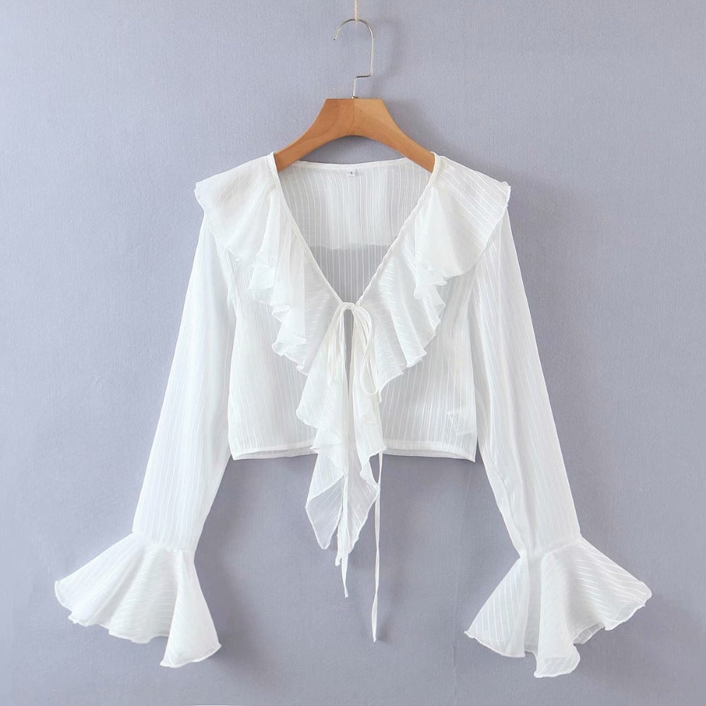 Women's Sheer Striped V-Neck Sunscreen Cardigan