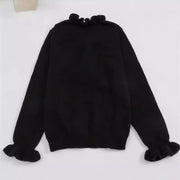 Long-sleeve Ruffled V-neck Knit Sweater