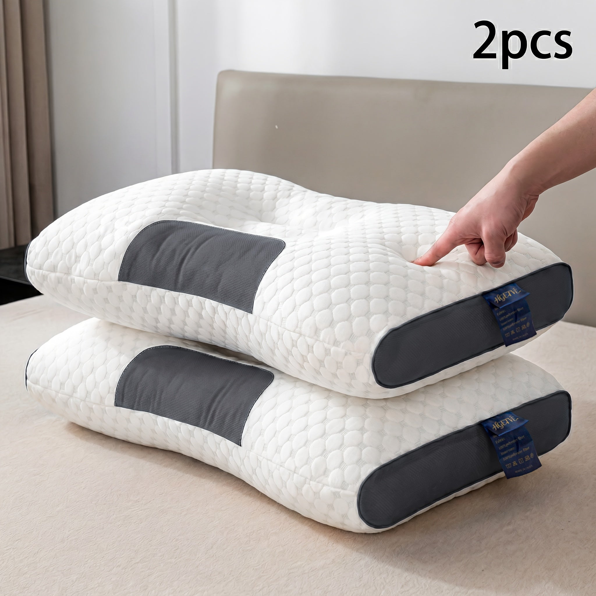 2 Pack Breathable Neck Pillows with Removable Zippered Pillowcase – Ergonomic Design for Shoulder and Neck Relief